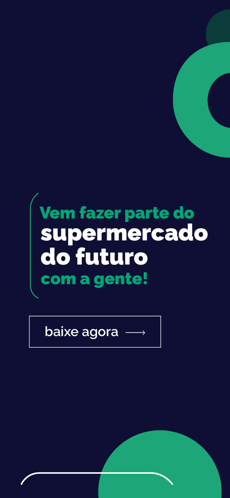 Promotional screen for the Shopper app with a text invitation to join the supermarket of the future and a download now button