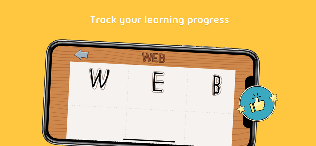 iTrace (handwriting for kids) - iTrace app interface showing a child tracing the word WEB with a positive feedback icon