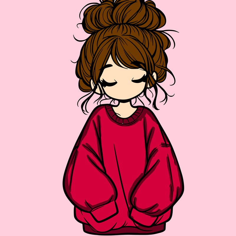girl with baggy sweatshirt and messy bun