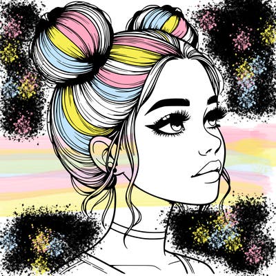 realistic girl with buns on the top of her head