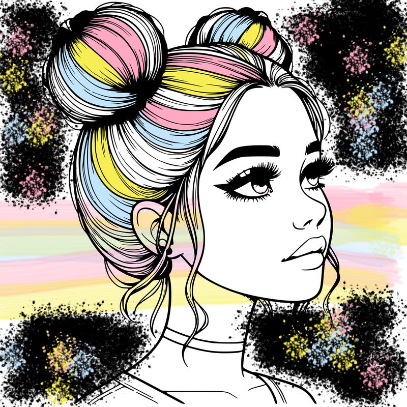 realistic girl with buns on the top of her head