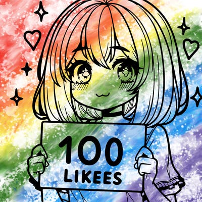 anima girl holding a 100 likes sign in her hand