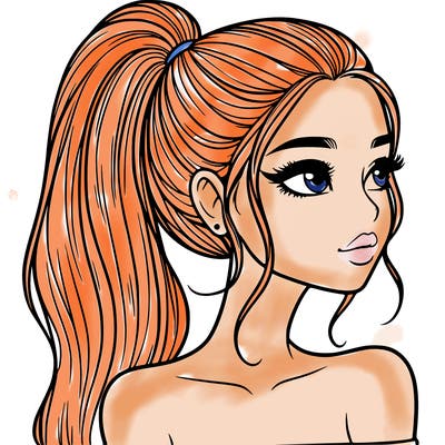 a beautiful and realistic girl with a high pony tail