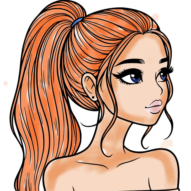 a beautiful and realistic girl with a high pony tail