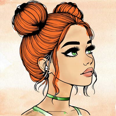 realistic girl with buns on the top of her head