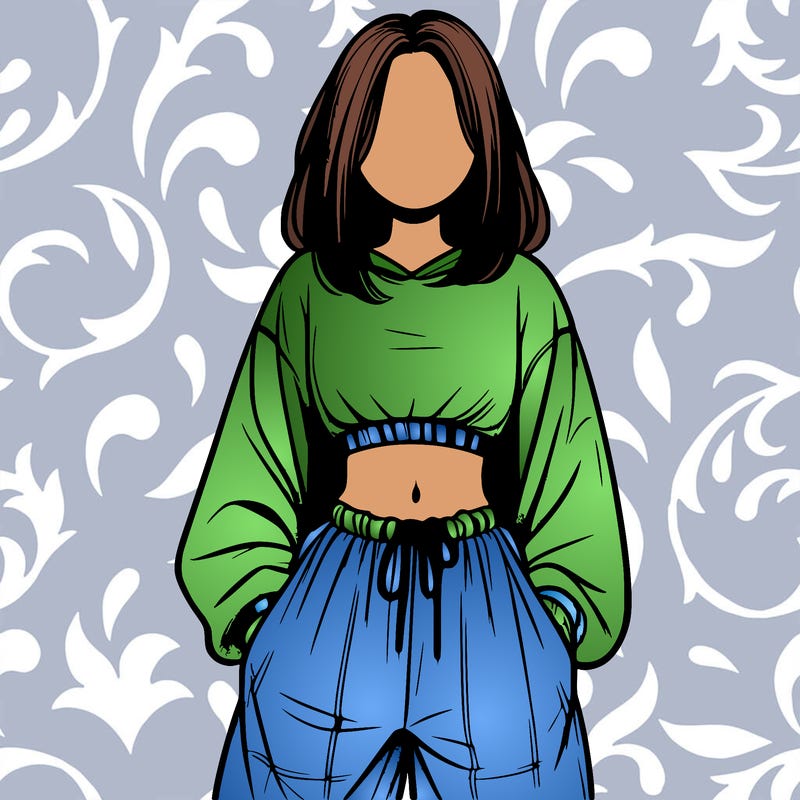 realistic girl faceless with baggy pants and a crop top