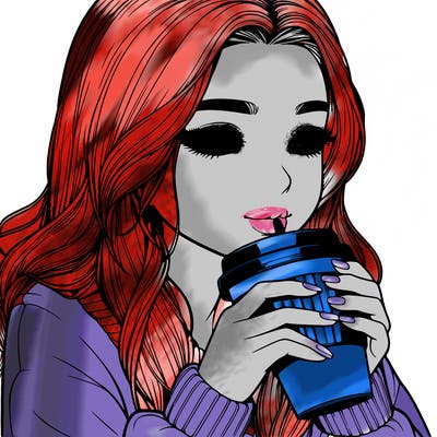 realistic girl drinking coffee