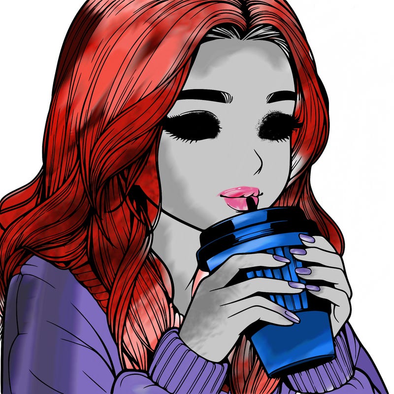 realistic girl drinking coffee