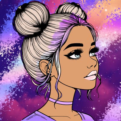 realistic girl with buns on the top of her head