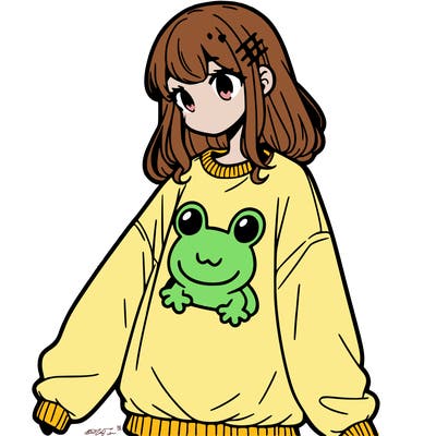 girl wearing frogging sweatshirt