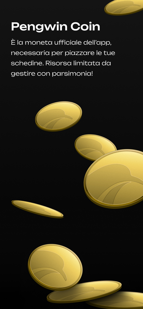 Gold virtual coins with a penguin logo used as currency in the MondoPengwin soccer prediction app