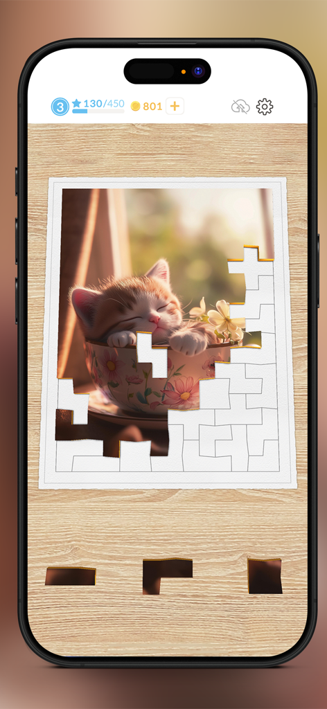 Antistress Block Jigsaw Puzzle - Um quebra-cabeça relaxante apresentando um gatinho dormindo em uma xícara de chá.