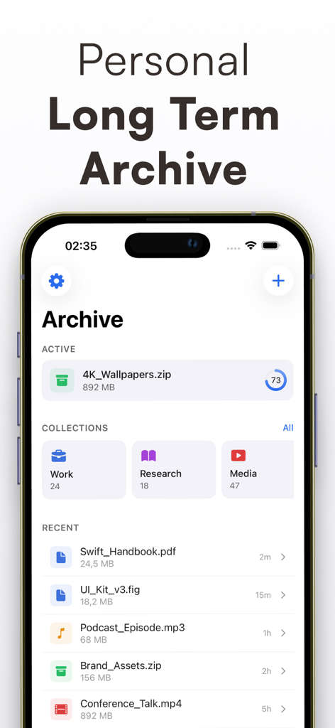 Download Manager: IDM AI - IDM AI App Archivbildschirm mit Dateisammlungen und aktivem Download-Fortschritt