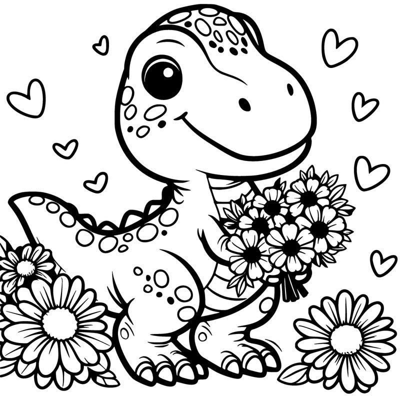 dino with flowers
