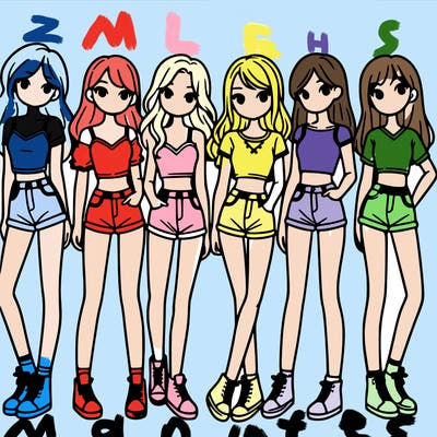 a group of girls wearing crop tops and shorts