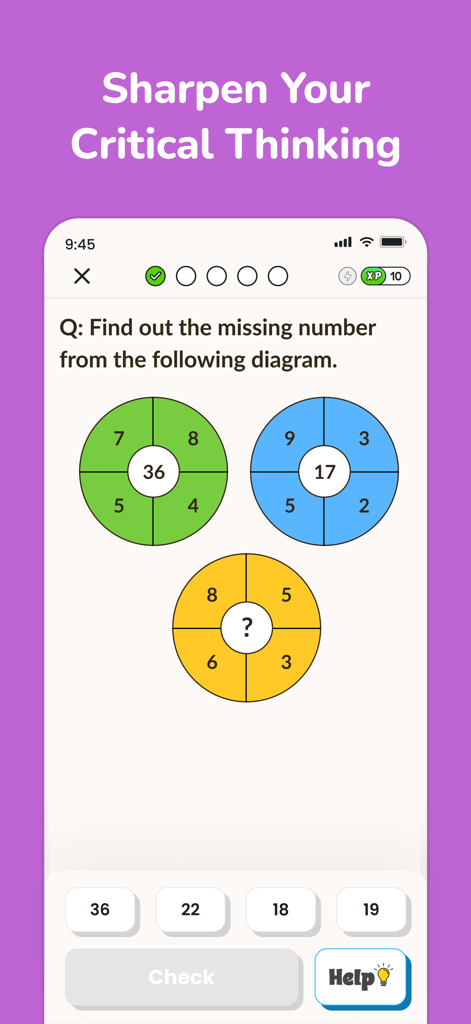 Gonit - Practice Math Olympiad - Screenshot of a logic puzzle in the Gonit app showing numbered diagrams to sharpen critical thinking skills