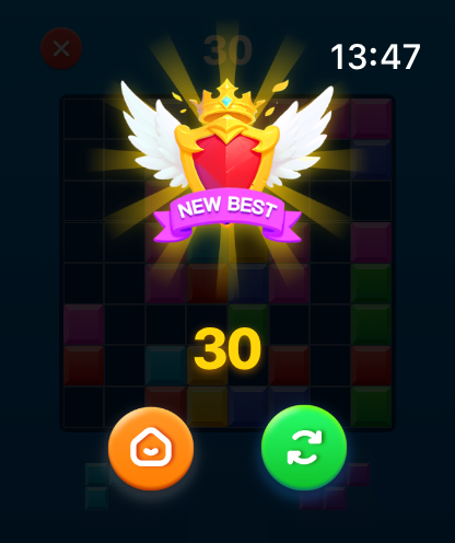 Block Jam Blast For Watch - High score screen of Block Jam Blast showing a new best of 30 on Apple Watch