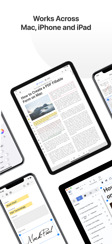 PDF Reader Pro – Lite Edition - PDF Reader Pro application interface across Mac iPhone and iPad devices