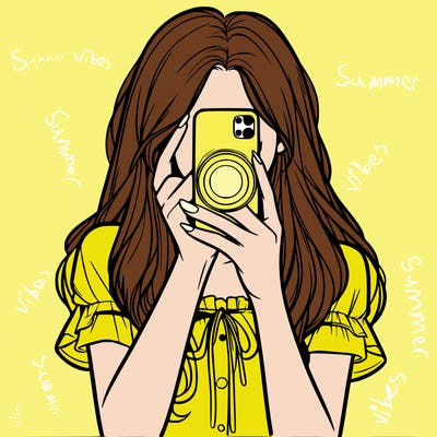 a realistic girl holding her phone taking pictures