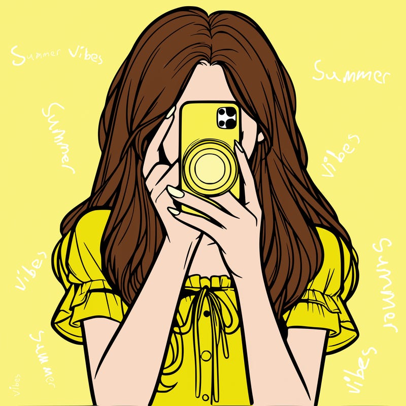 a realistic girl holding her phone taking pictures