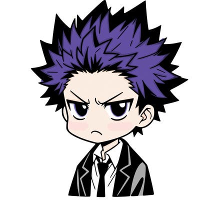 anime boy with spikey hair and grumpy face