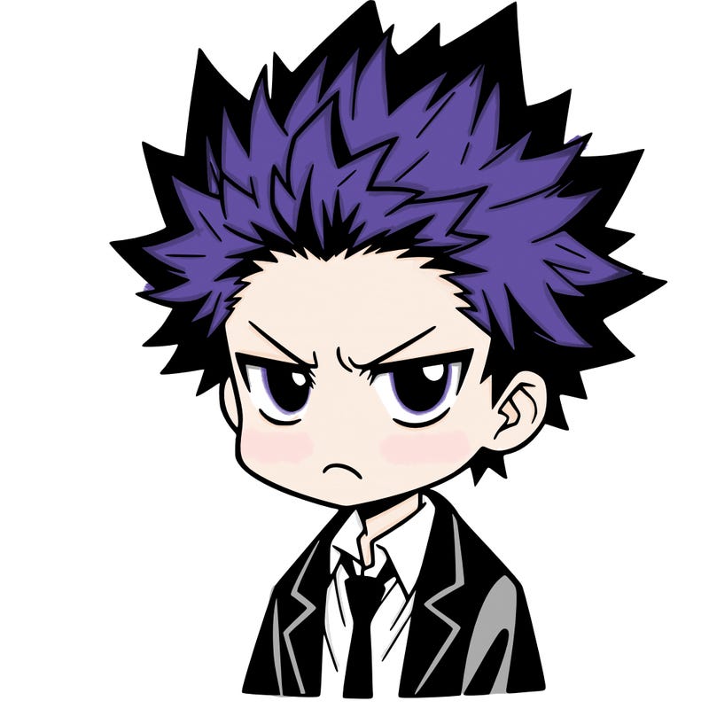 anime boy with spikey hair and grumpy face