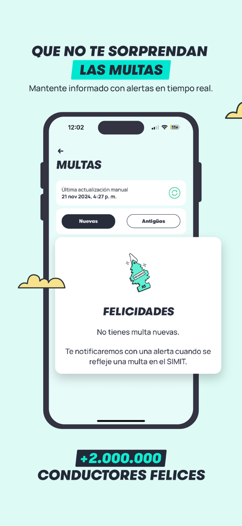 R5: SOAT, Multas, Tecno y más - R5 mobile app interface showing a real-time traffic fines status notification