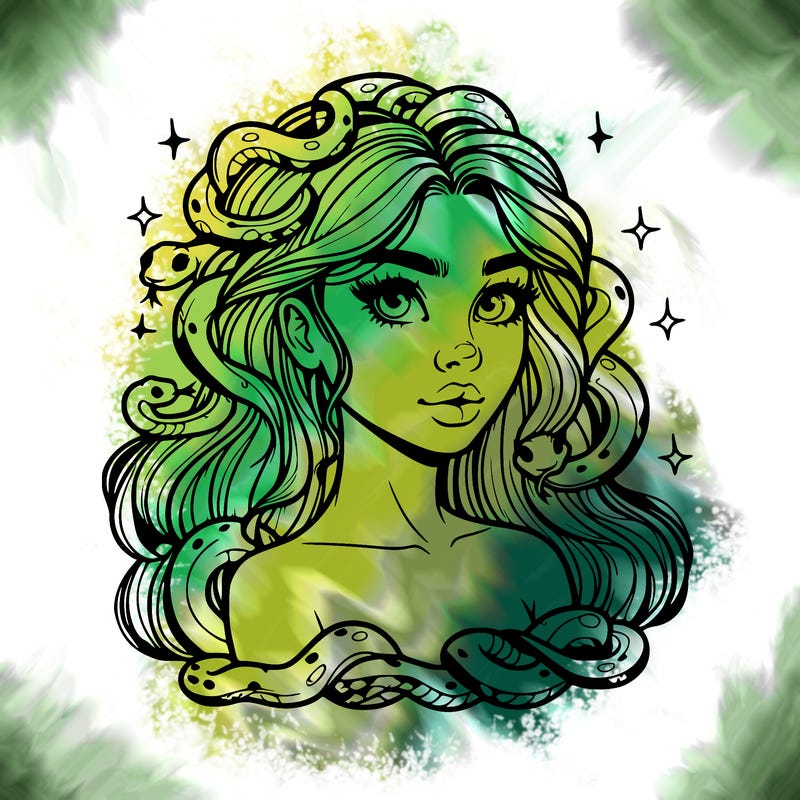 realistic girl with snakes as hair