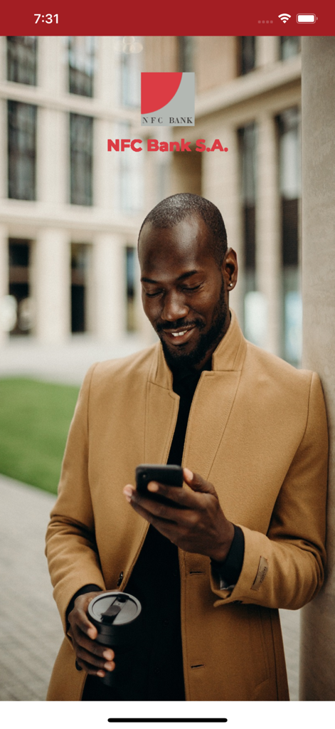Man using NFC Bank mobile banking app on his smartphone
