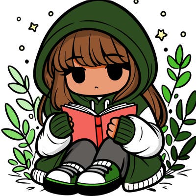 girl in oversized hoodie reading a book