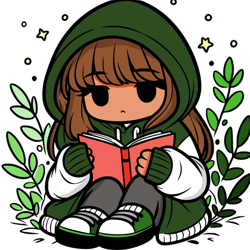 girl in oversized hoodie reading a book