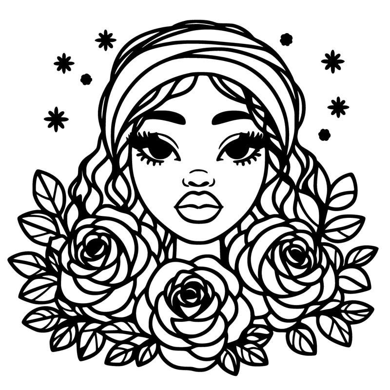black woman portrait surrounded by roses