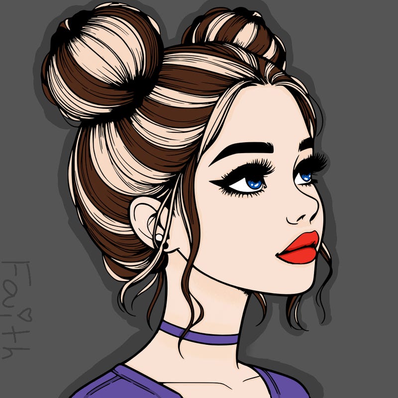 realistic girl with buns on the top of her head
