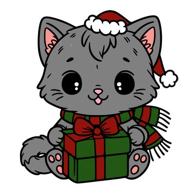 kitten with christmas present
