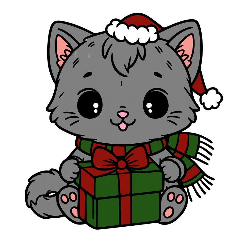 kitten with christmas present