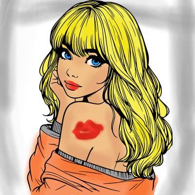 realistic girl with bangs looking over her shoulder