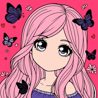 realistic girl with butterflies around her