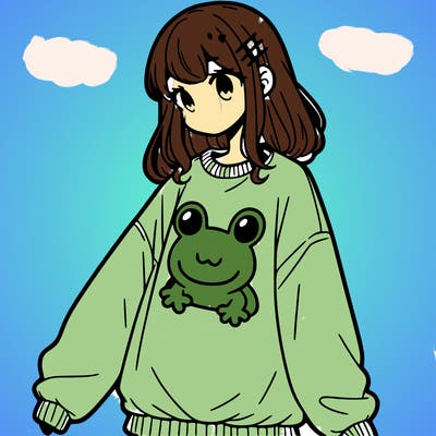 girl wearing frogging sweatshirt