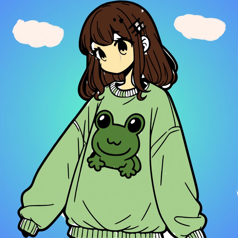 girl wearing frogging sweatshirt