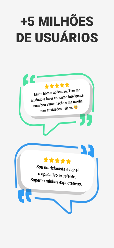 Dieta e Emagrecer: Alimente-se - Screenshot of the Alimente-se app showing five-star reviews from a user and a nutritionist, highlighting over five million users.