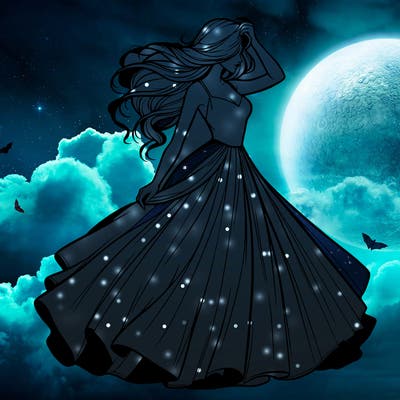 realistic woman with dress flowing in the wind