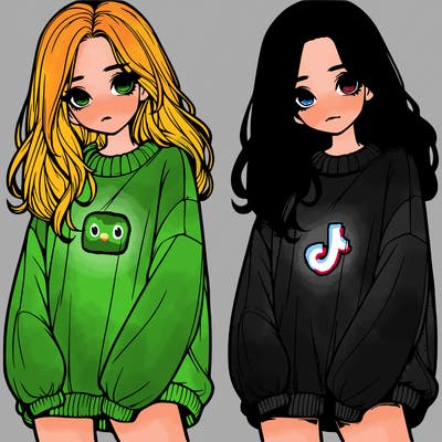 realistic girl with baggy sweater