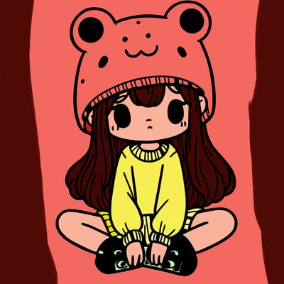 a girl wearing a frog hat and some frog socks