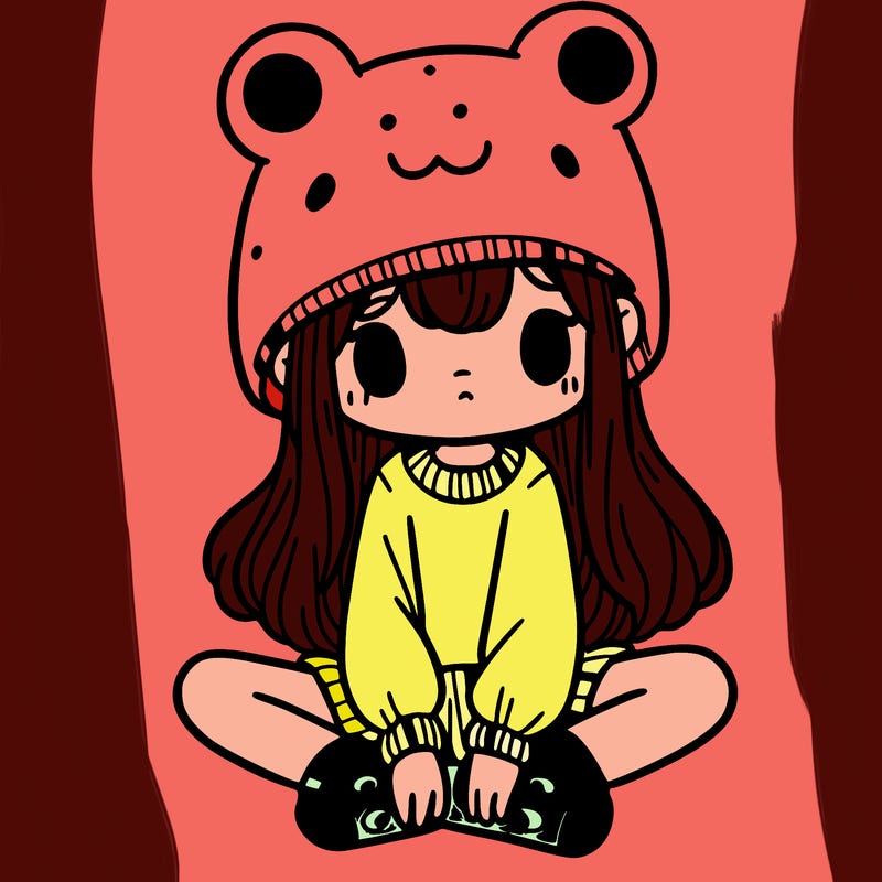 a girl wearing a frog hat and some frog socks