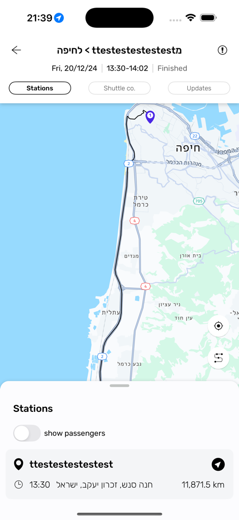 SHIFT world of transportation - A map interface in the SHIFT transportation app showing a shuttle route and station details