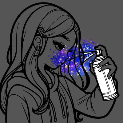a realistic girl spray painting