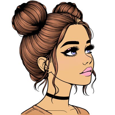 realistic girl with buns on the top of her head