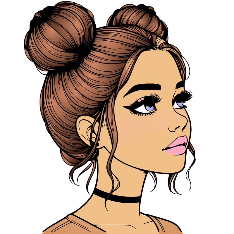 realistic girl with buns on the top of her head