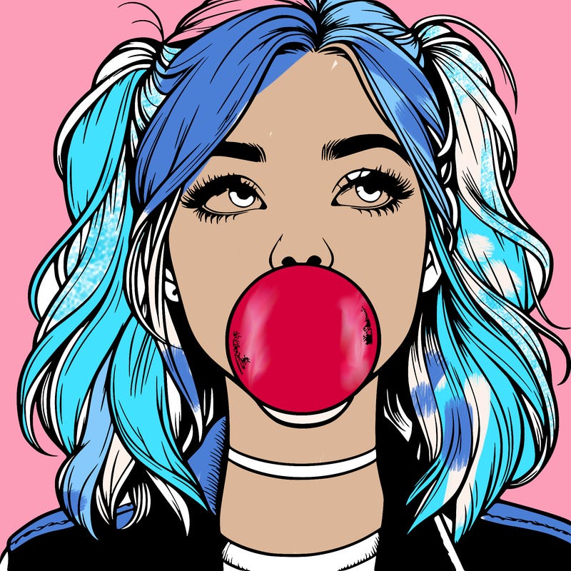 realististic girl blowing bubble -gum