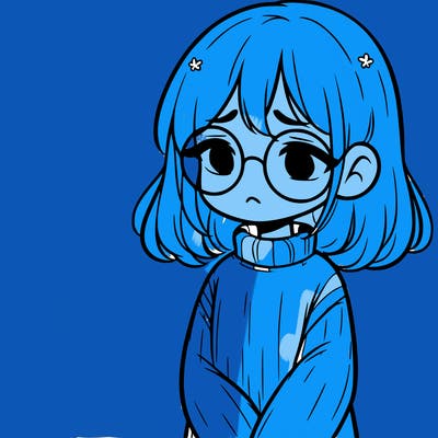 sad girl with glasses in a sweater